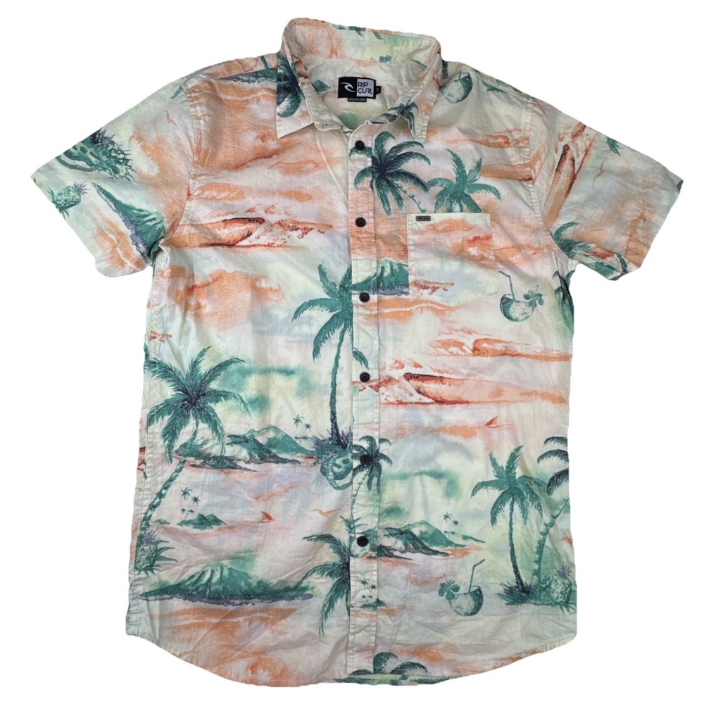 Rip Curl Shirt Mens Small S Tropical Palm Tree Beach Surf Cotton Button Down